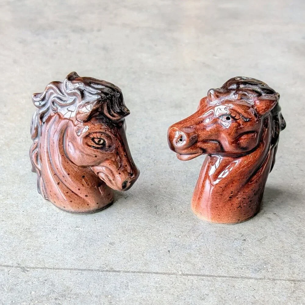 Vintage Made in Japan Brown Ceramic Horse Salt and Pepper Shakers